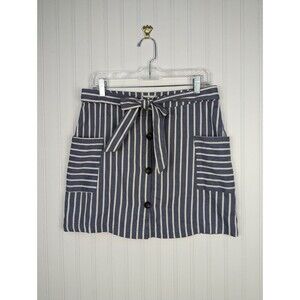 Altar'd State Women Button Up Front Tie Skirt Blue White Striped  Pockets Size L